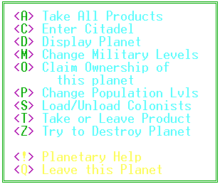 Planet Command Menu